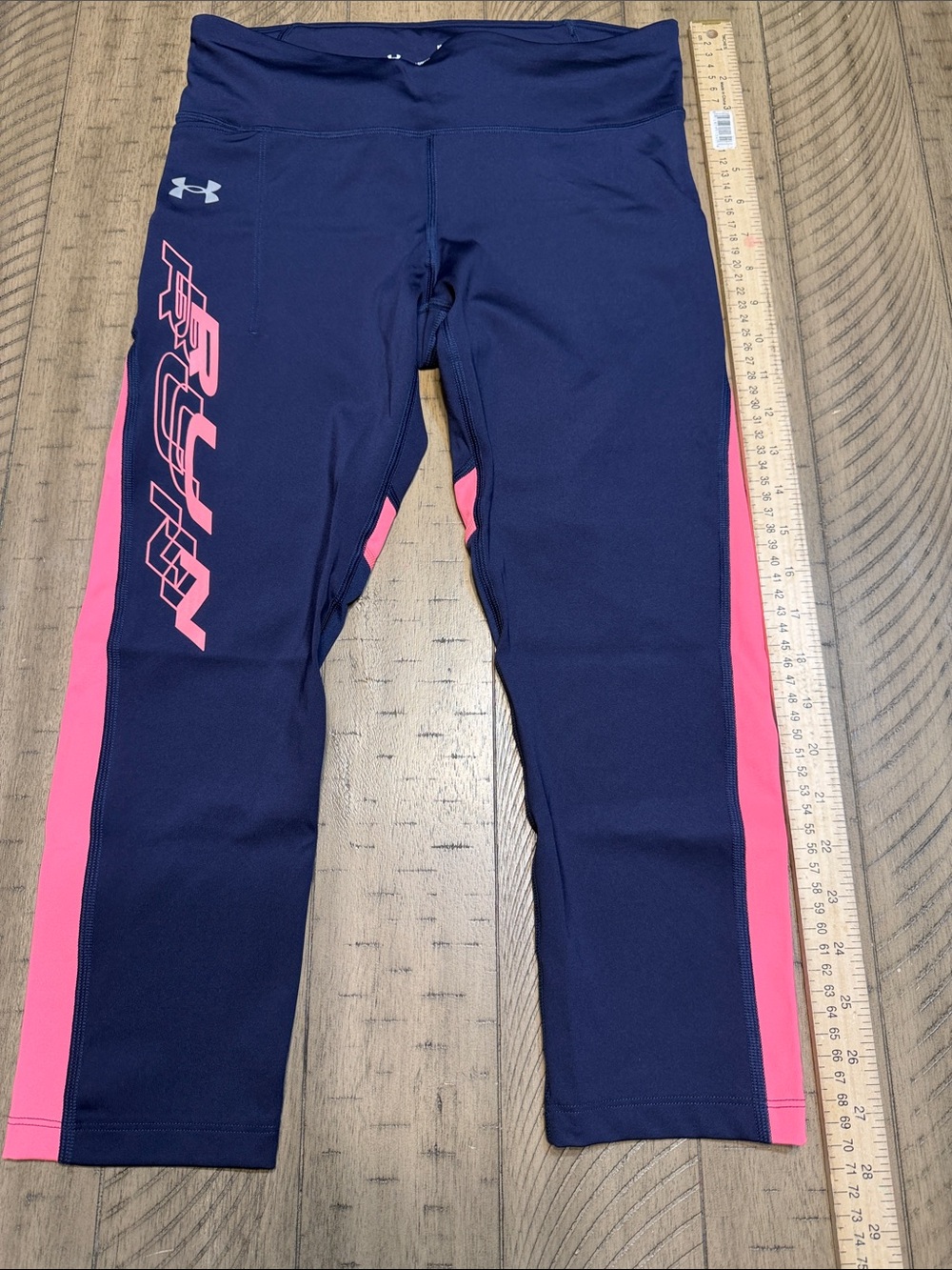 Under Armour Navy with Pink Side-Panel Womens' Cropped Leggings